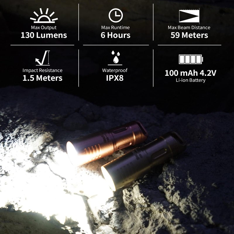 MecArmy X3S Handheld Mini EDC Flashlight with Micro USB Charging, Portable Rechargeable Everyday Carry Keychain Torch|130 lumens Outdoor Waterproof Lamp (Copper) - Image 2